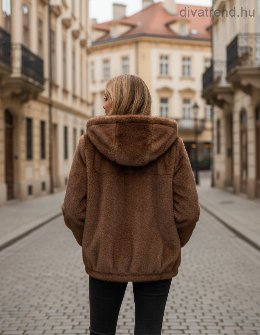 3DESY női műszőrme kabMellBlé hosszú ujjú kerek nyakú