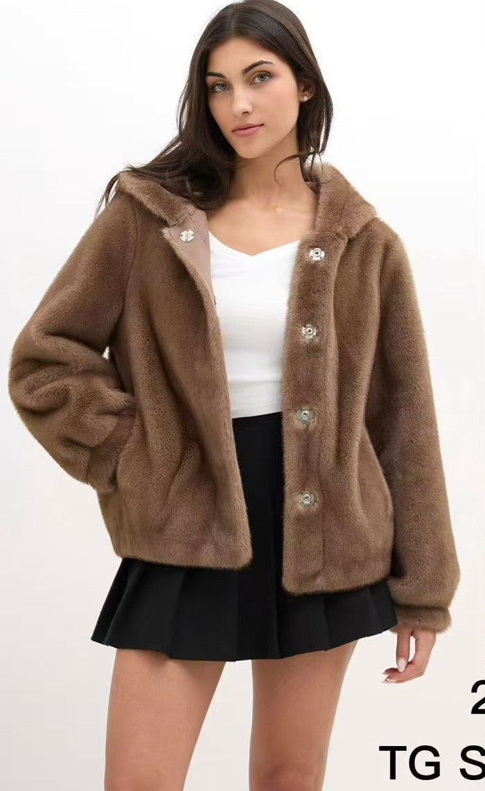 3DESY női műszőrme kabMellBlé hosszú ujjú kerek nyakú