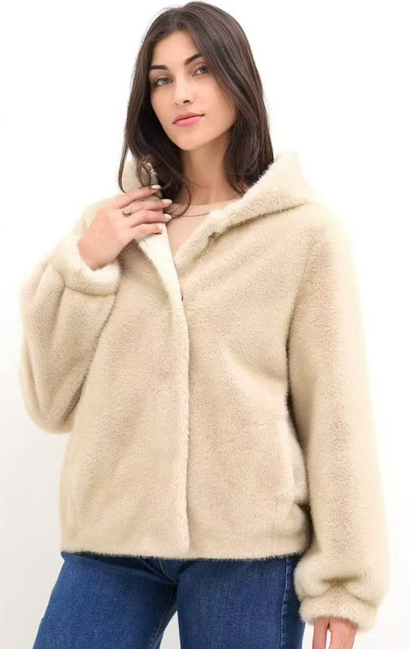 3DESY női műszőrme kabMellBlé hosszú ujjú kerek nyakú