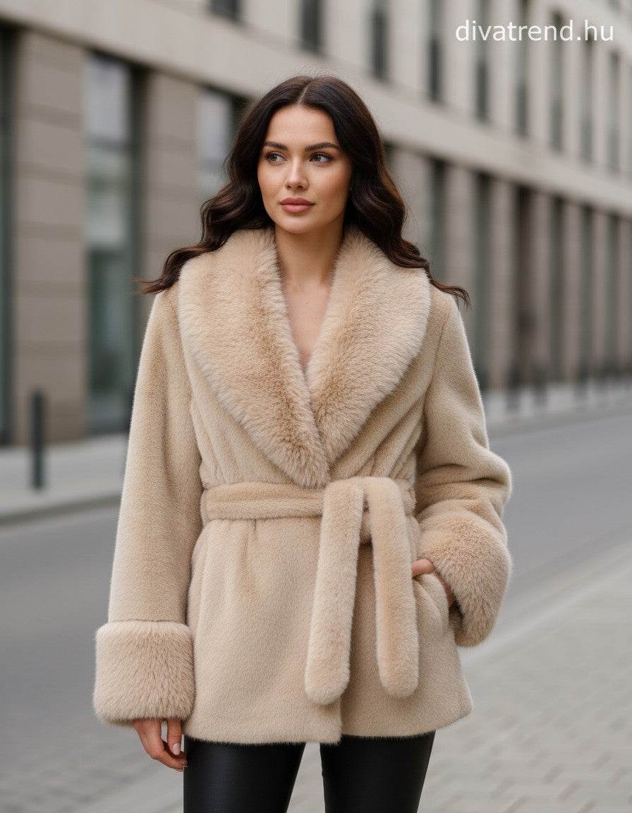 3DESY női műszőrme kabMellBlé hosszabb hosszú ujjú V nyakú