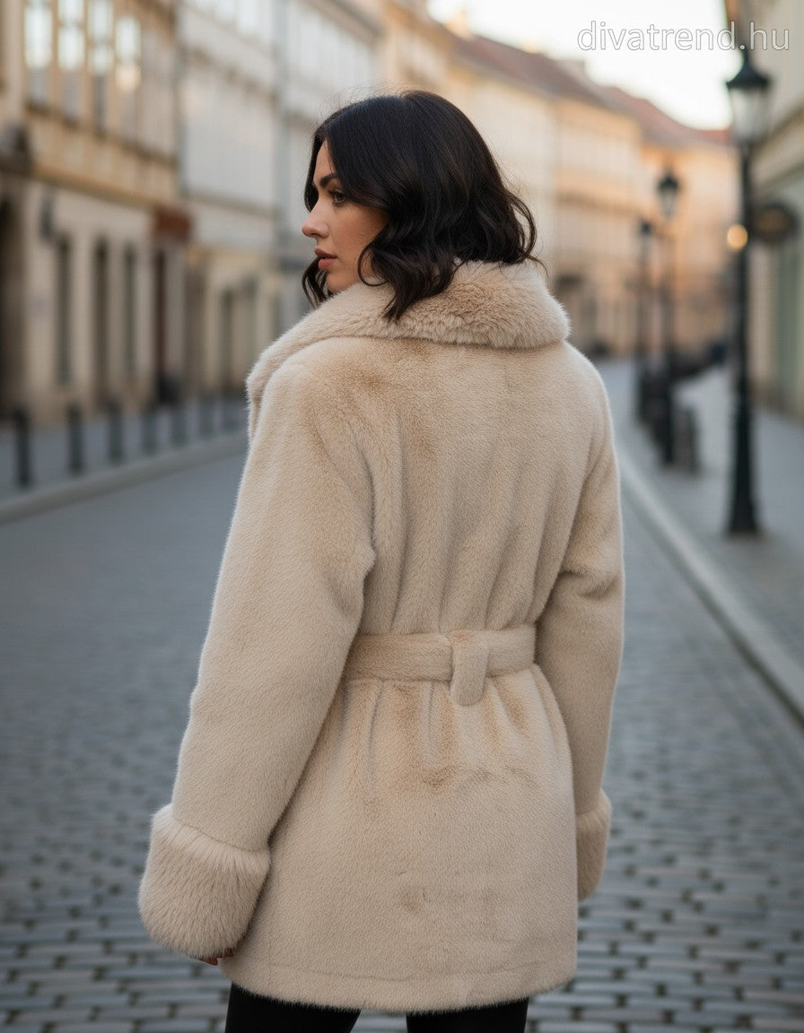 3DESY női műszőrme kabMellBlé hosszabb hosszú ujjú V nyakú
