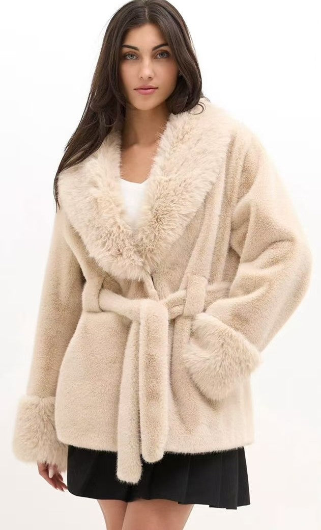 3DESY női műszőrme kabMellBlé hosszabb hosszú ujjú V nyakú