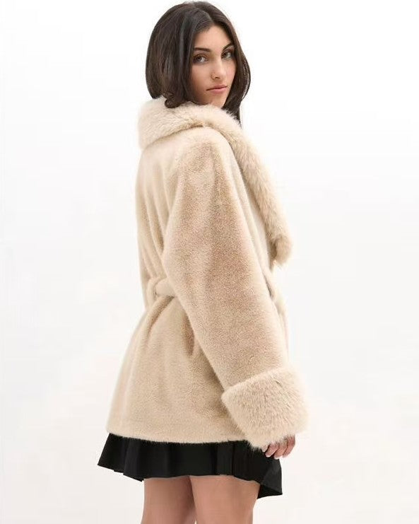 3DESY női műszőrme kabMellBlé hosszabb hosszú ujjú V nyakú