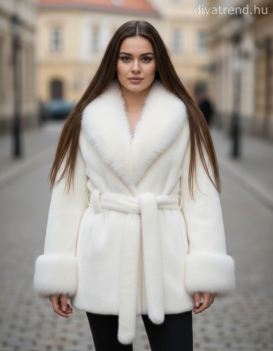 3DESY női műszőrme kabMellBlé hosszabb hosszú ujjú V nyakú