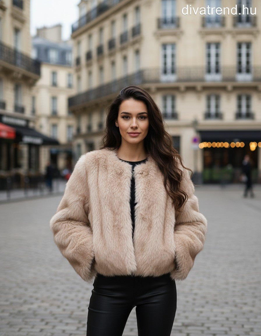 női műszőrme kabát bézs