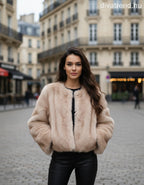 3DESY női műszőrme kabMellBlé hosszú ujjú kerek nyakú