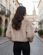 3DESY női műszőrme kabMellBlé hosszú ujjú kerek nyakú