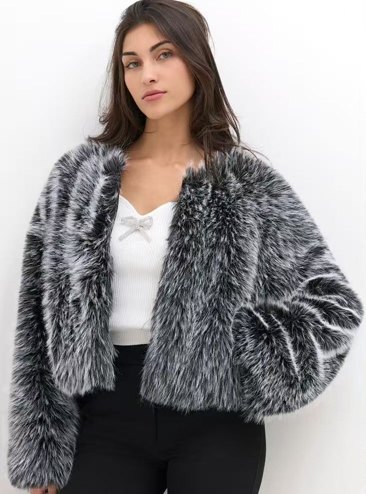 3DESY női műszőrme kabMellBlé hosszú ujjú kerek nyakú