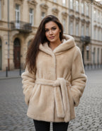 3DESY női műszőrme kabMellBlé hosszabb hosszú ujjú kerek nyakú