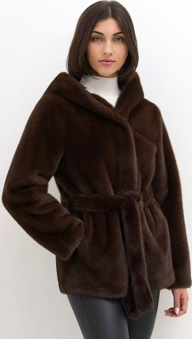 3DESY női műszőrme kabMellBlé hosszabb hosszú ujjú kerek nyakú