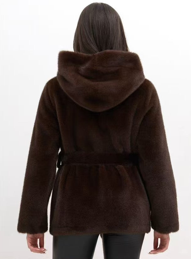 3DESY női műszőrme kabMellBlé hosszabb hosszú ujjú kerek nyakú