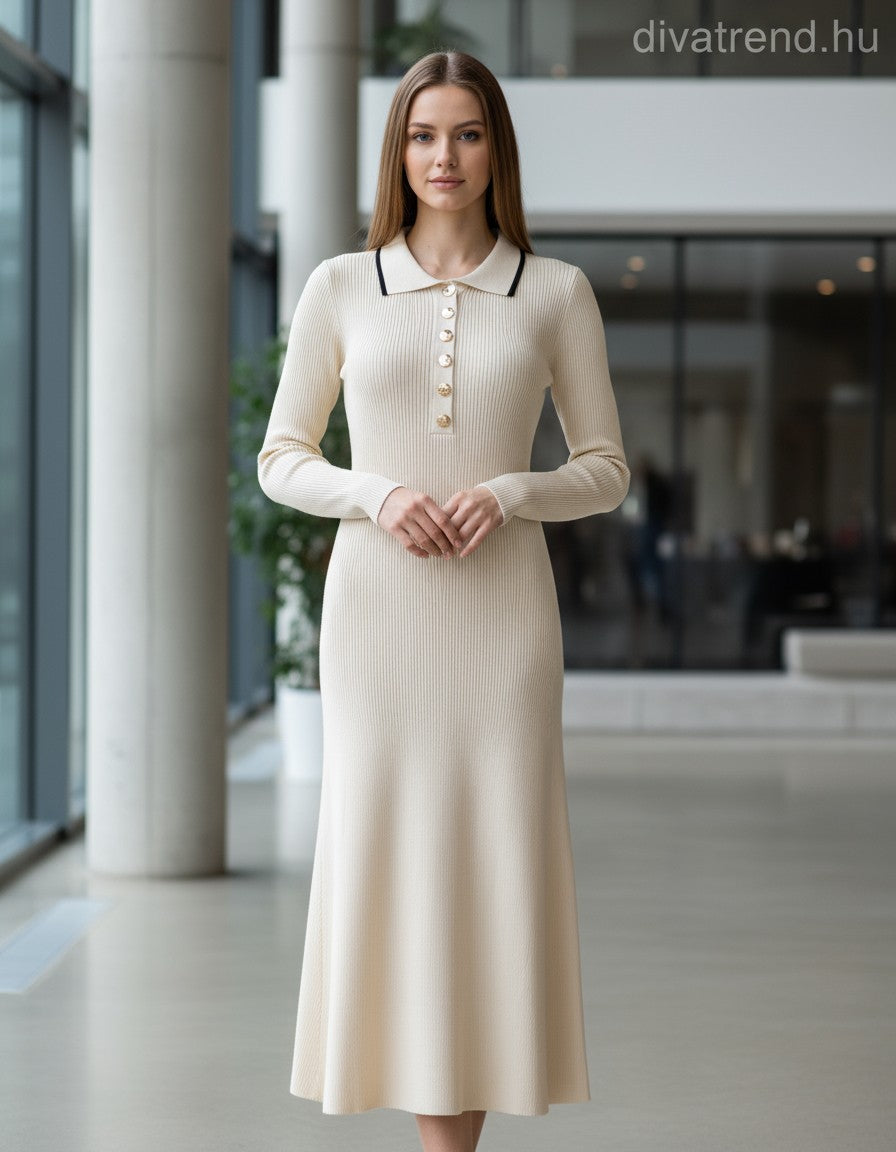 olasz női kötött ruha hosszú ujjú alakhangsúlyozó kerek nyakú maxi