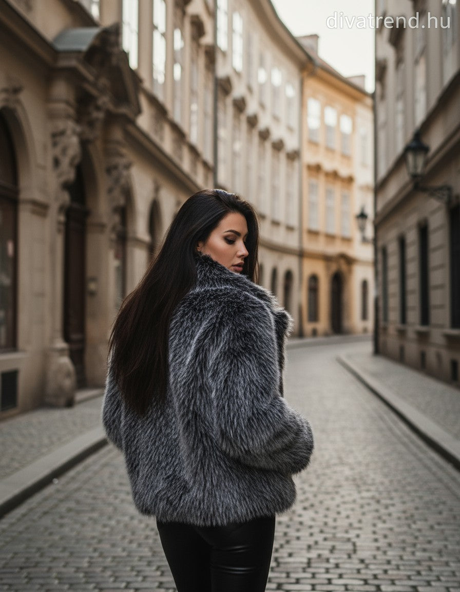 női műszőrme kabát hátulnézet