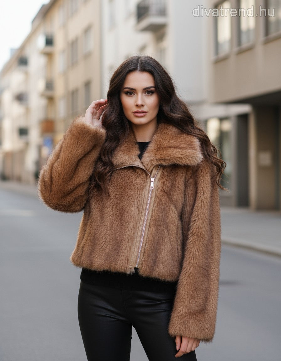 női műszőrme kabát barna