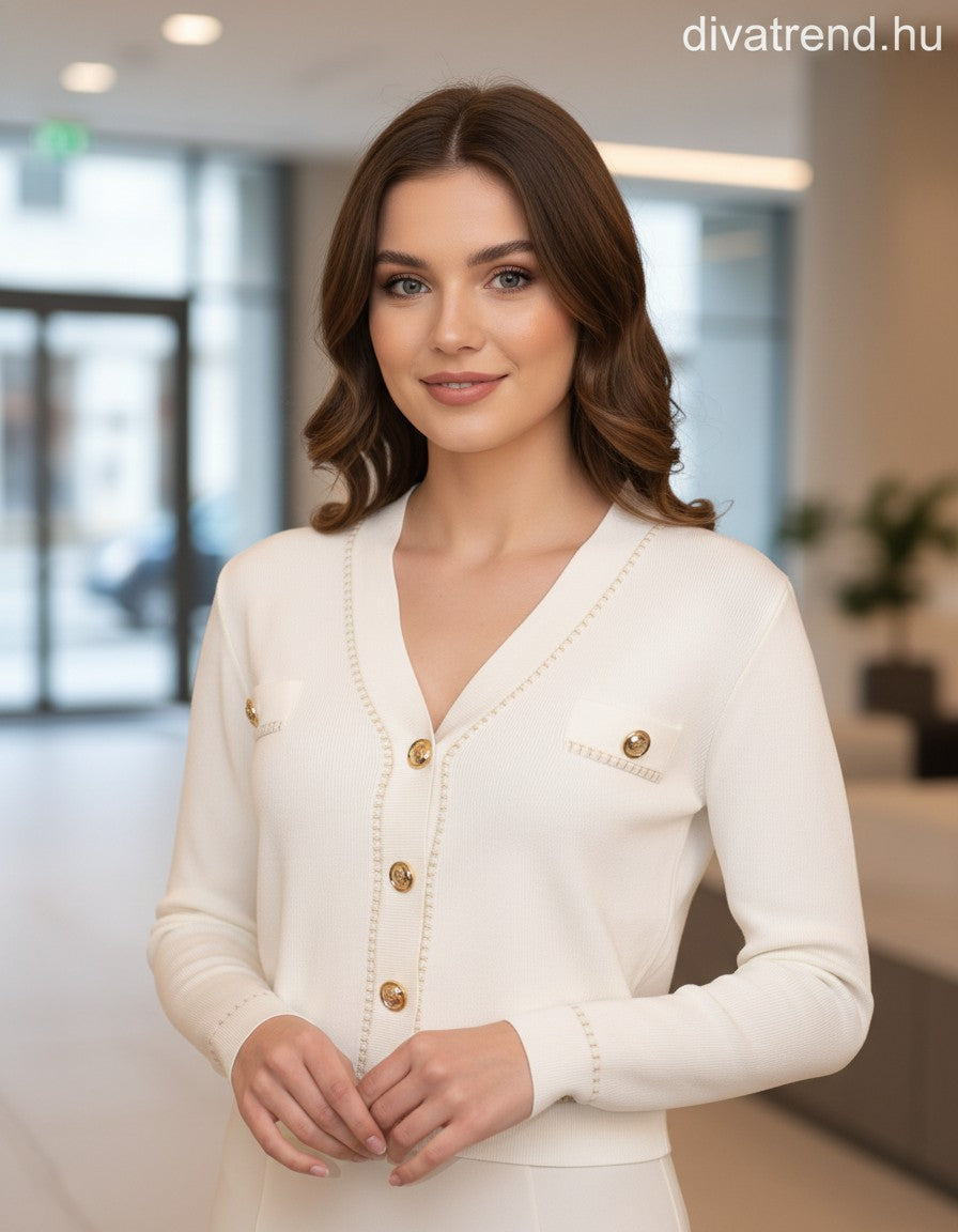 Elsa.M női kötött kardigán hosszú ujjú V nyakú