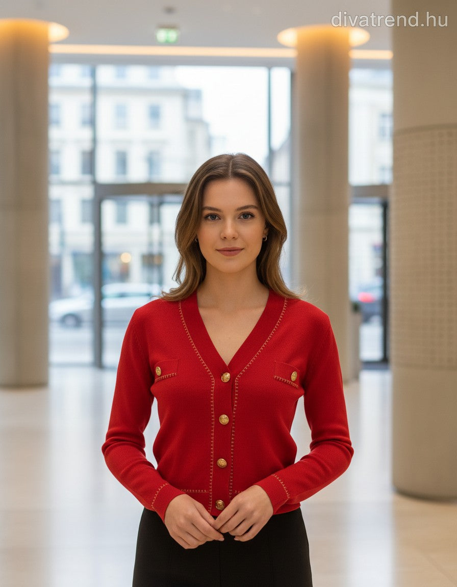 Elsa.M női kötött kardigán hosszú ujjú V nyakú