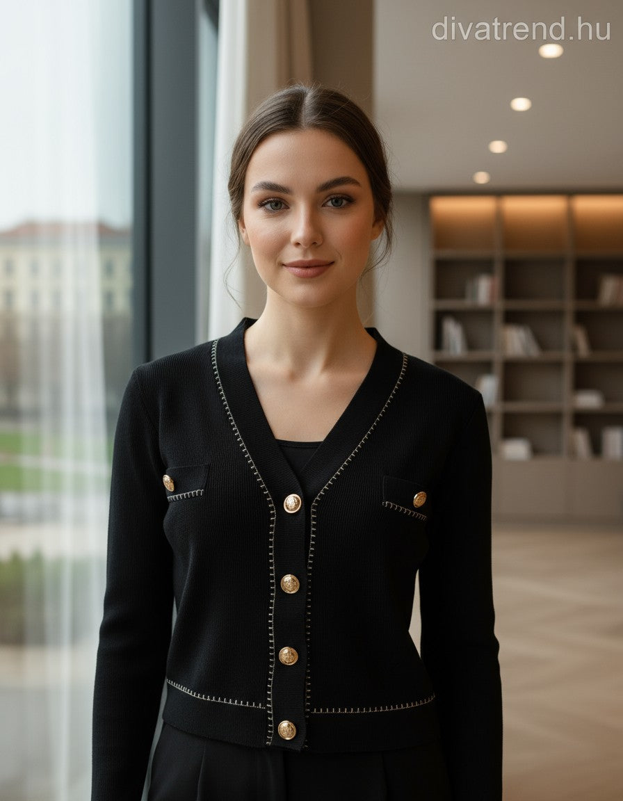 Elsa.M női kötött kardigán hosszú ujjú V nyakú