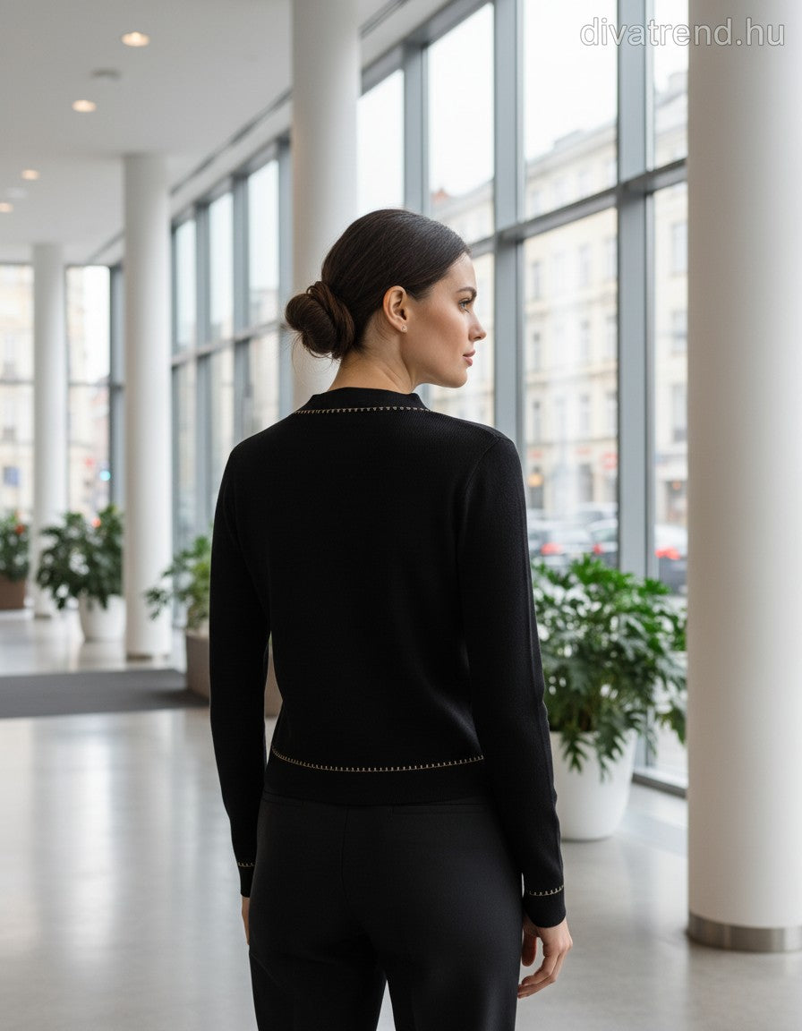 Elsa.M női kötött kardigán hosszú ujjú V nyakú