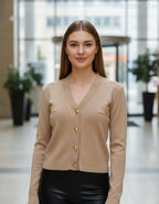 Elsa.M női kötött kardigán hosszú ujjú V nyakú