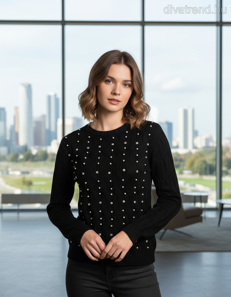 Zstudio női kötött felső hosszú ujjú kerek nyakú