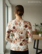 olasz női mintás vékony felső hosszú ujjú kerek nyakú