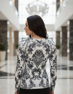 olasz női mintás vékony felső hosszú ujjú kerek nyakú