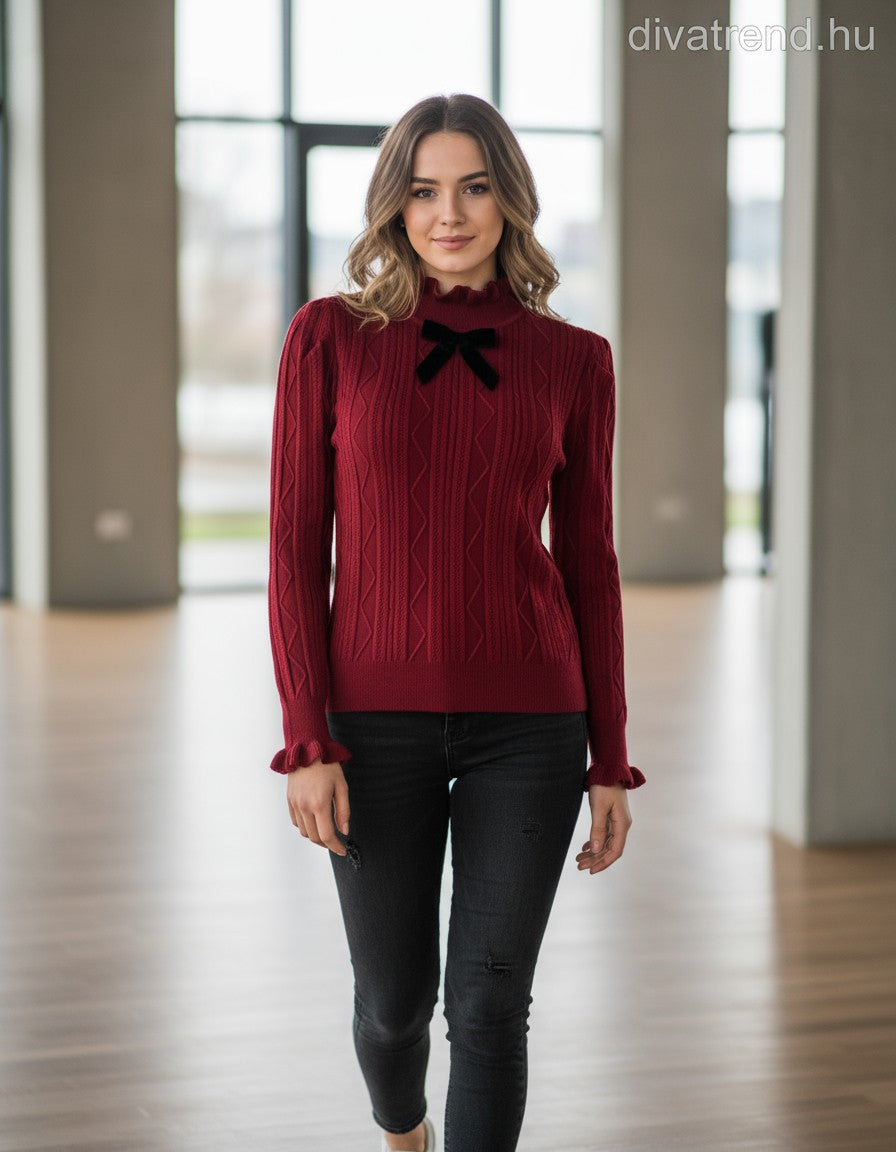 Lovery női kötött felső hosszú ujjú alakhangsúlyozó magas nyakú