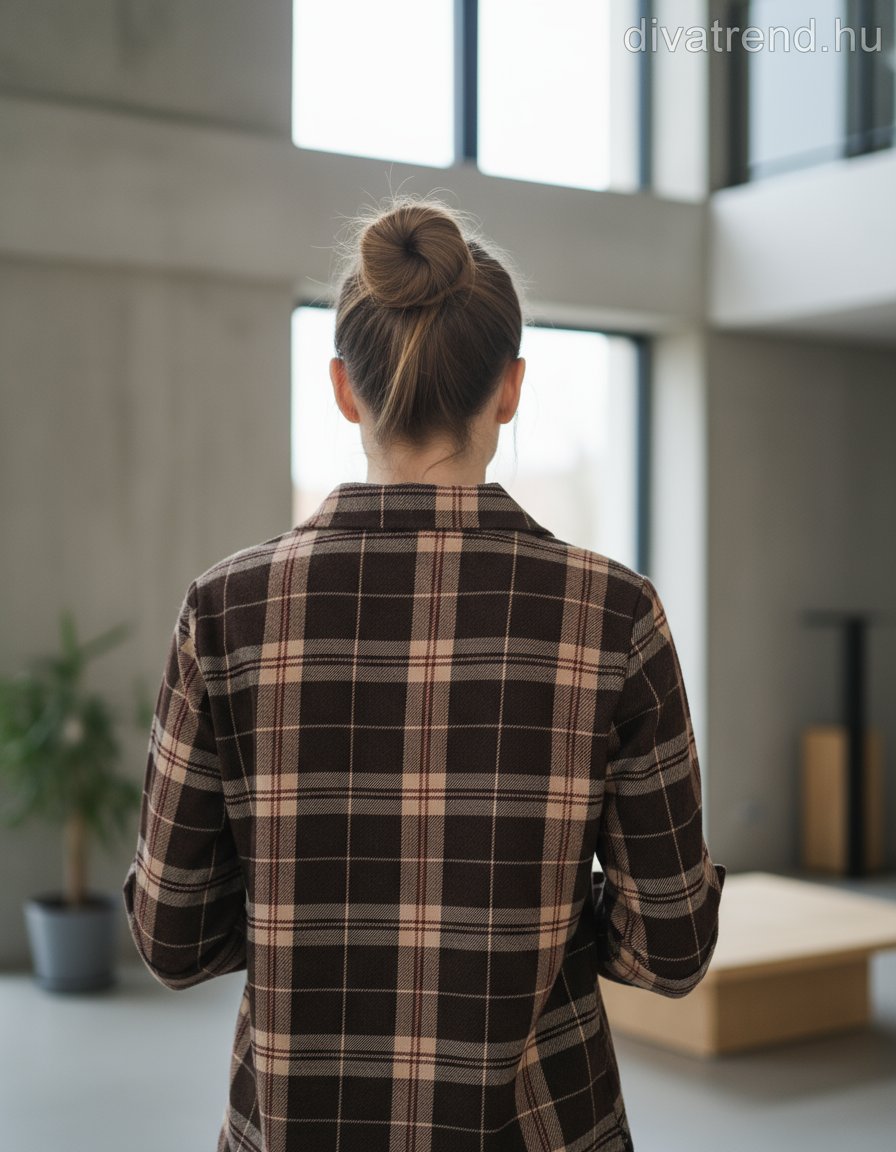 ProntoModa női kockás ing hosszú ujjú V nyakú