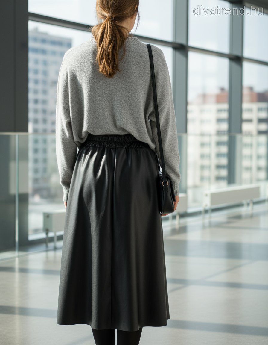 olasz női bőr hatású szoknya midi