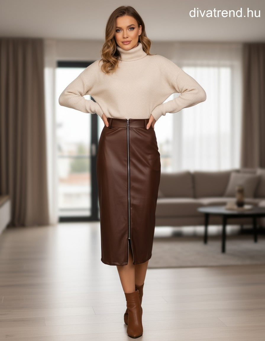 olasz női bőr hatású szoknya midi