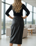 olasz női bőr hatású szoknya midi