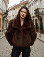 3DESY női vastag műszőrme egyéb kabát jellegű rövidebb hosszú ujjú V nyakú