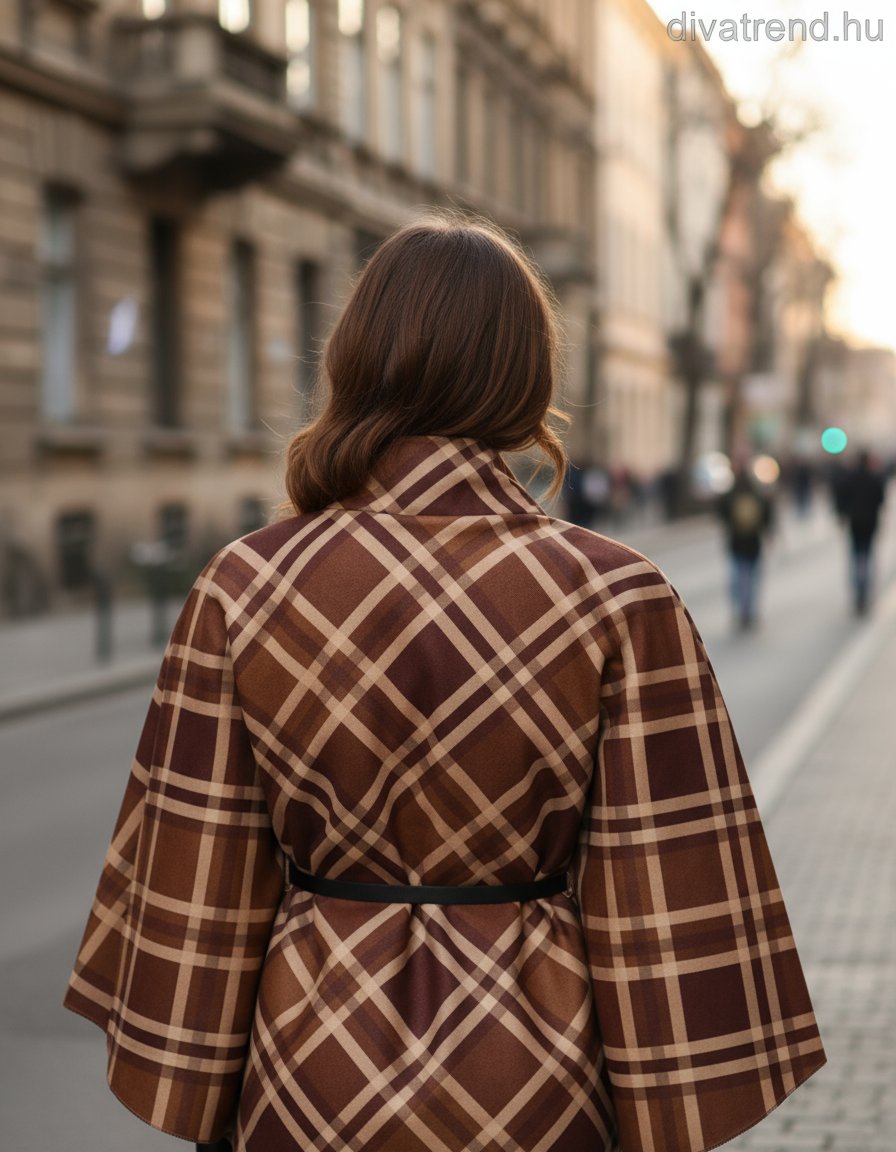 kockás poncsó hátulnézet