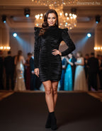 olasz női ruha hosszú ujjú alakhangsúlyozó magas nyakú mini