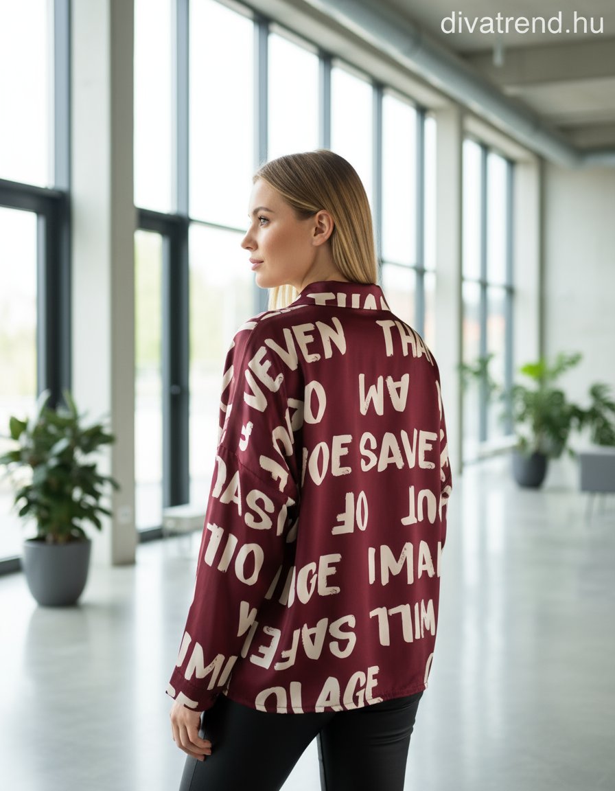 női szatén ing betű mintás hátulról