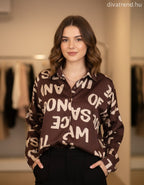 barna női szatén ing betű mintás