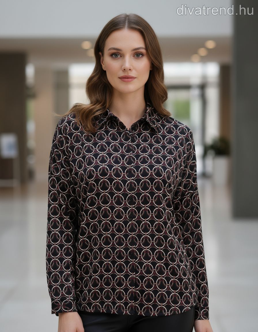 olasz női mintás ing hosszú ujjú kerek nyakú