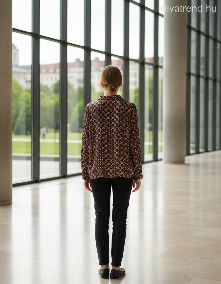 olasz női mintás ing hosszú ujjú kerek nyakú
