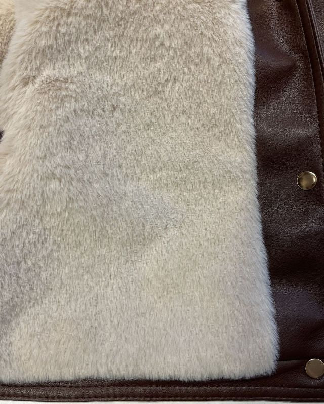 FlamMode női vastag bőr hatású átmeneti kabát hosszú ujjú kerek nyakú