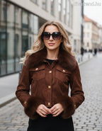 FlamMode női bélelt velúr bőrkabát műszőrmével barna