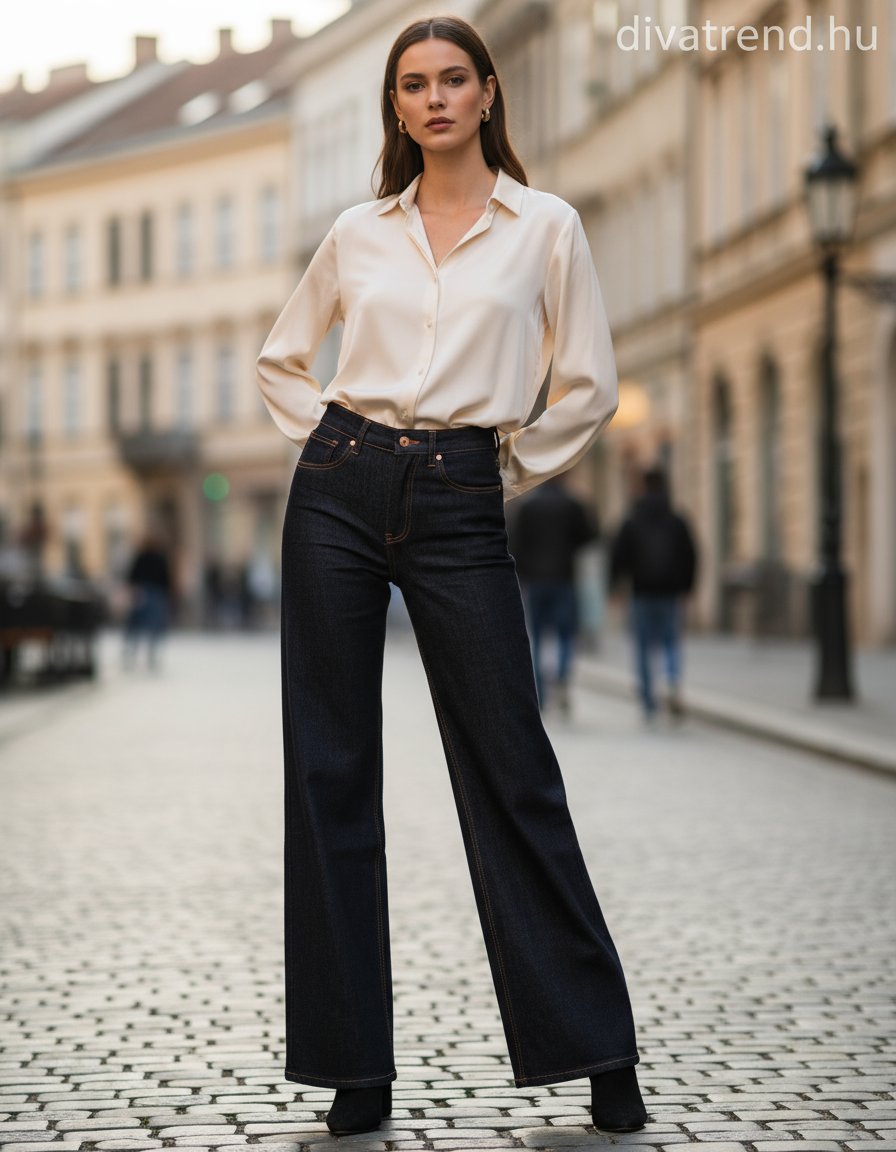 sötétkék wide leg farmer