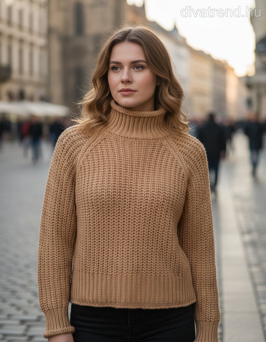 olasz női vastag kötött felső hosszú ujjú magas nyakú