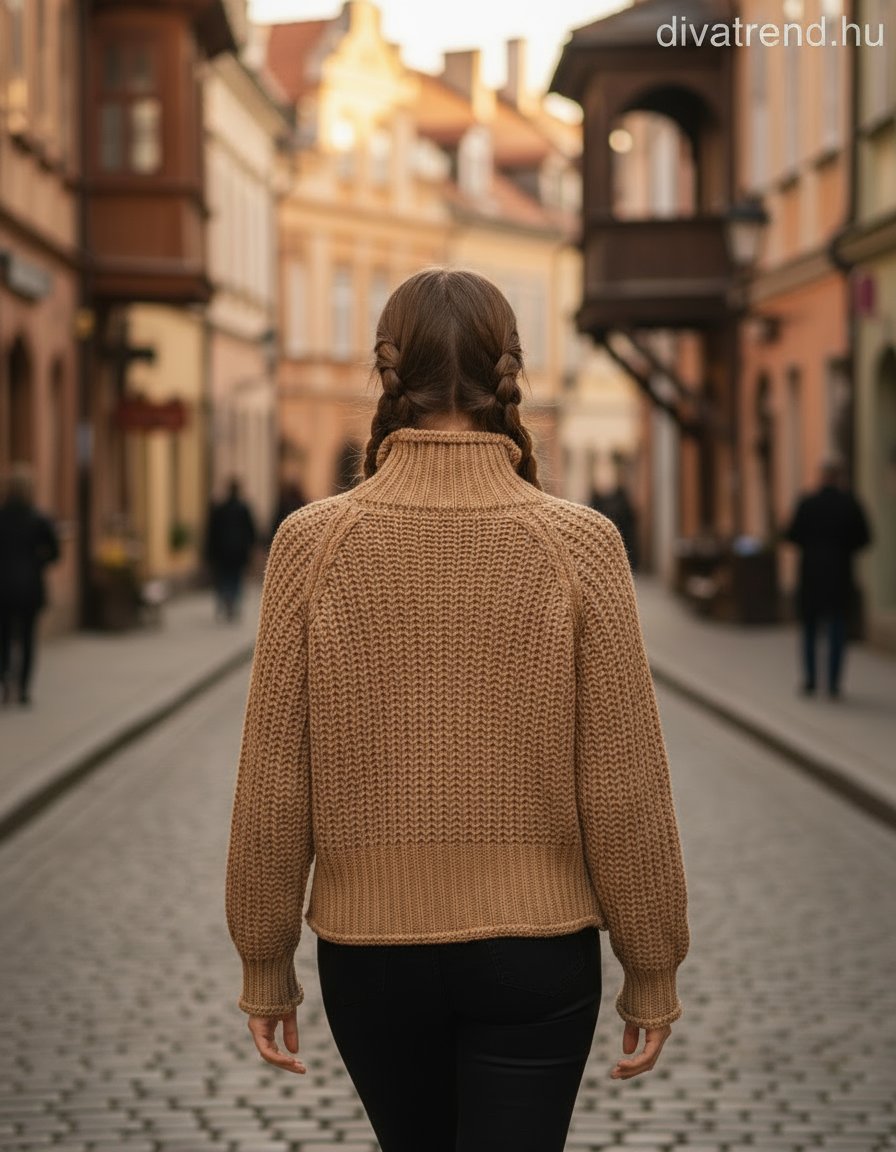 olasz női vastag kötött felső hosszú ujjú magas nyakú