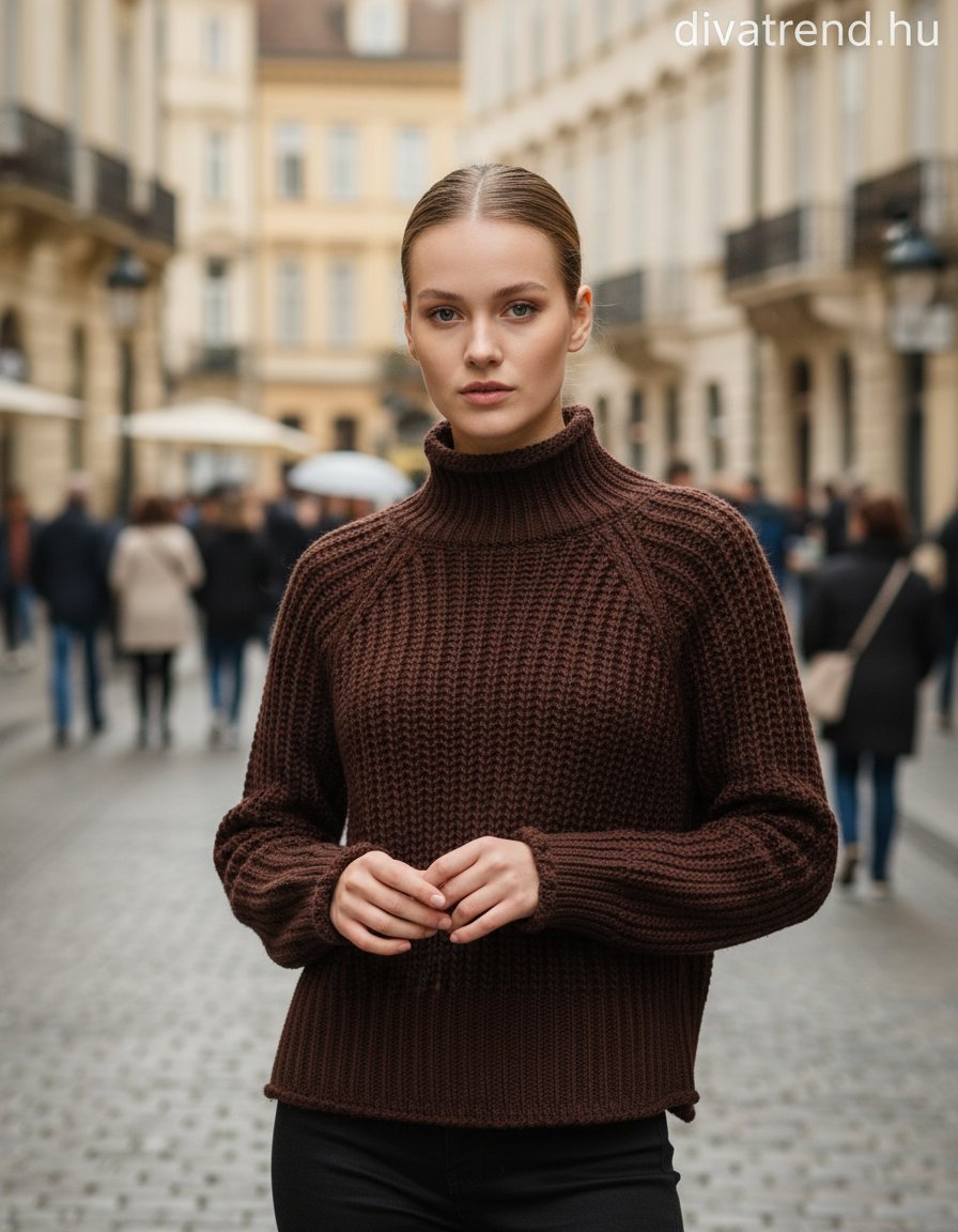 olasz női vastag kötött felső hosszú ujjú magas nyakú