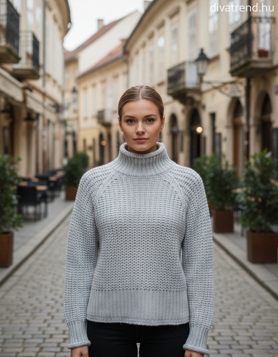 olasz női vastag kötött felső hosszú ujjú magas nyakú