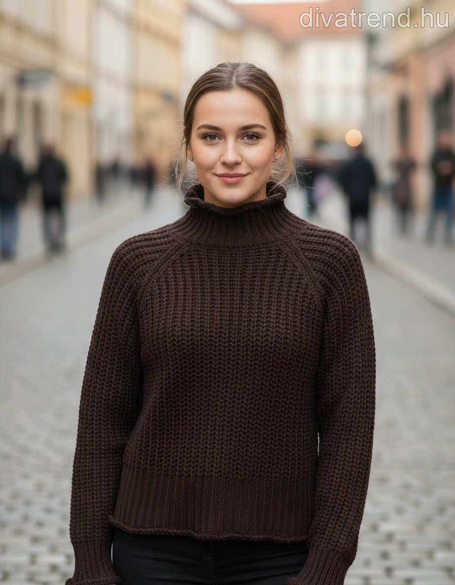 olasz női vastag kötött felső hosszú ujjú magas nyakú