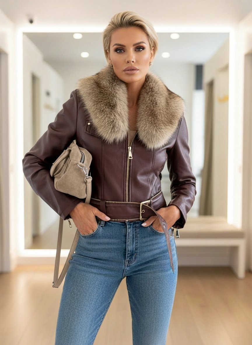 bordó bőrkabát női szőrme