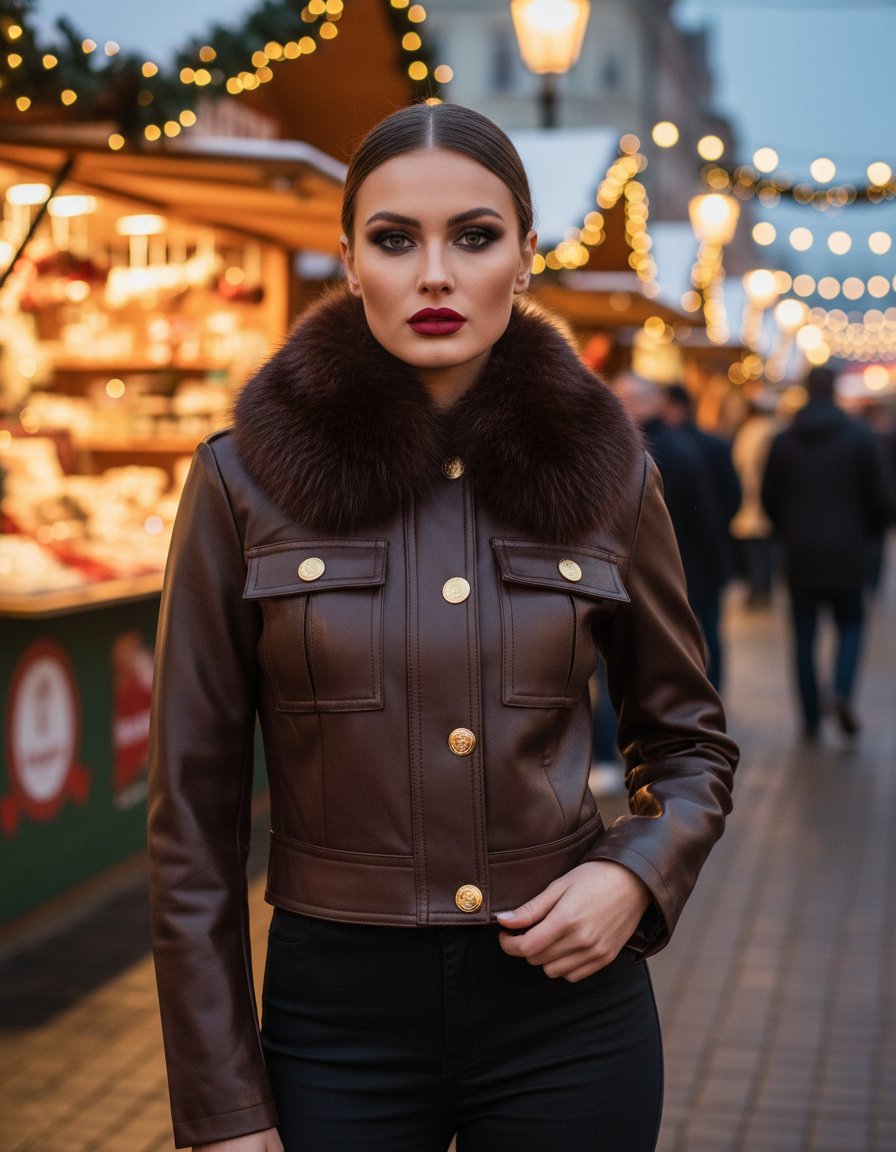 Softy női bőrkabát műszőrmével barna