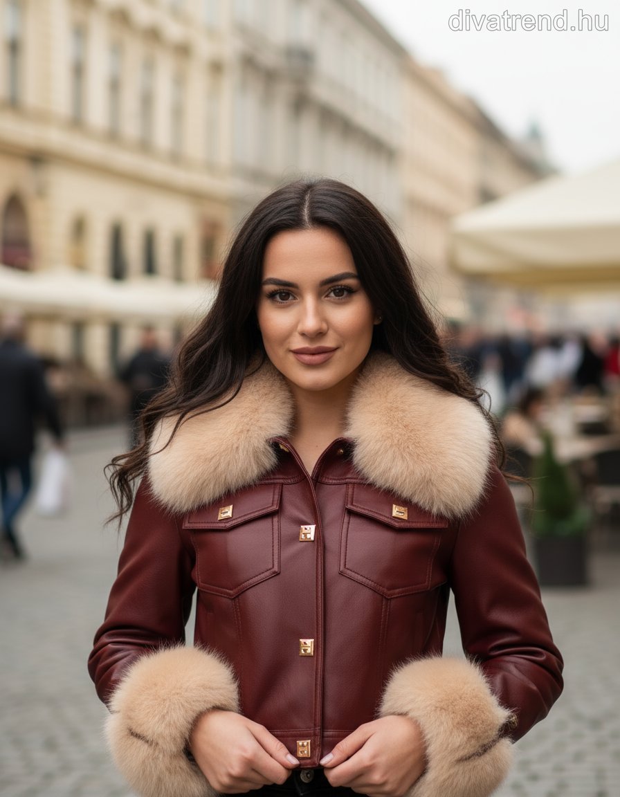 bordó bézs bőrkabát női szőrme