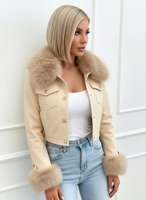 bézs bézs bőrkabát női szőrme